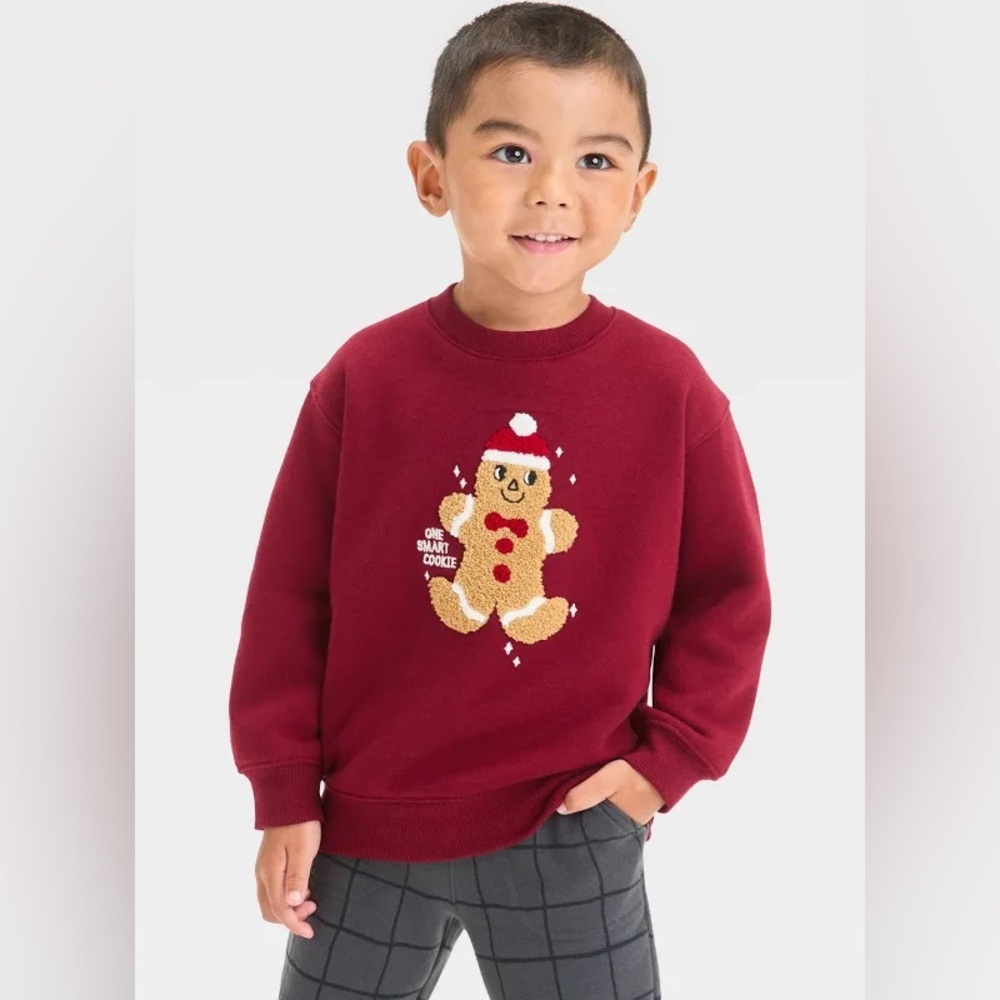 Cat & Jack Maroon Kids Holiday Gingerbread Sweater
